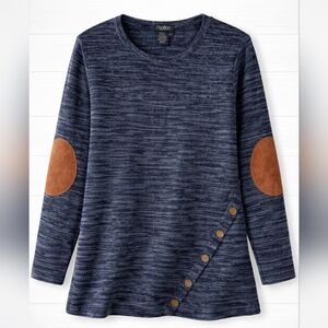 ⭐️ Papillon Blue Long Sleeved Top with Brown Elbow Patches
